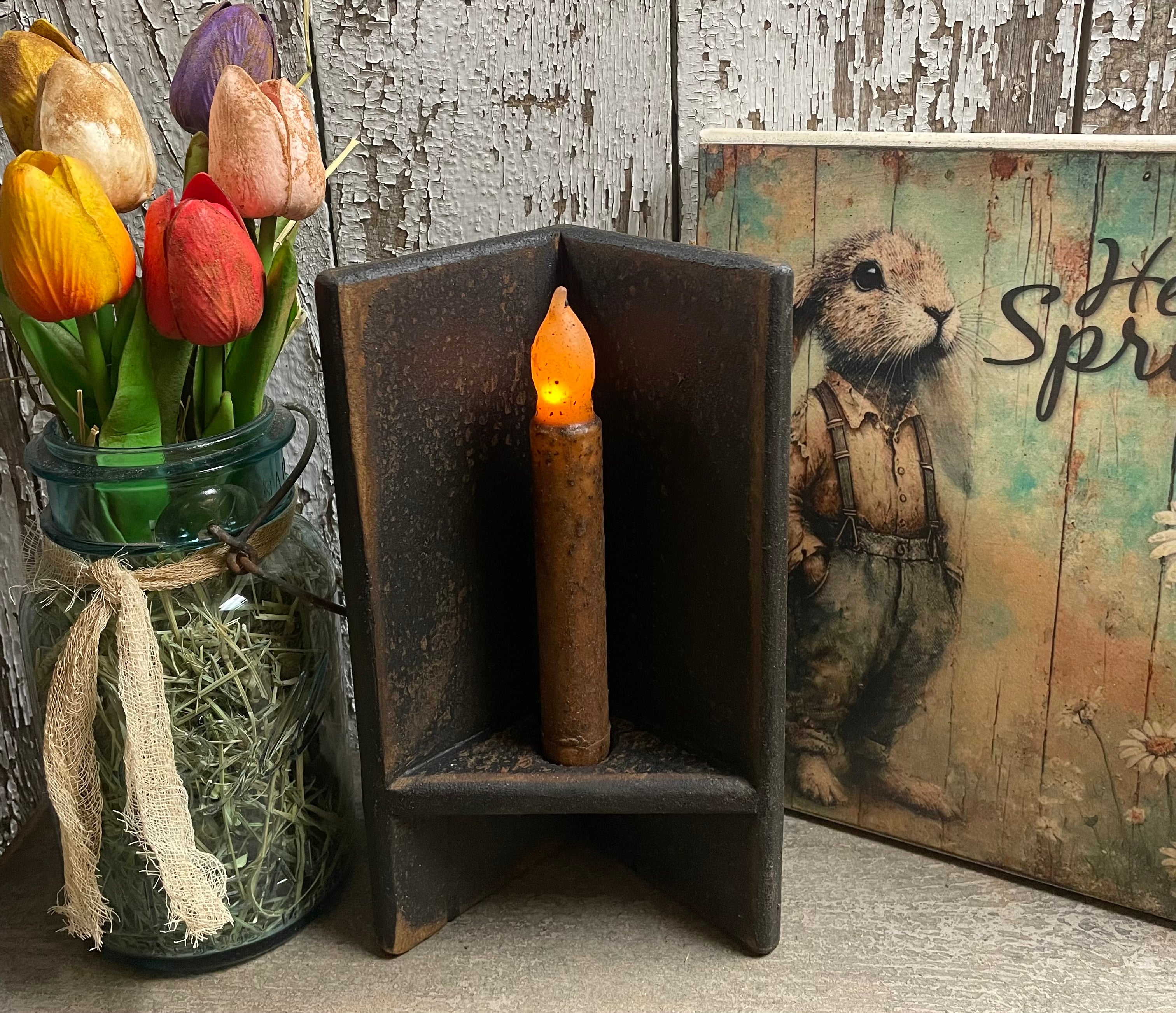 Primitive Corner Sconce With Candle 9x3x4 Black