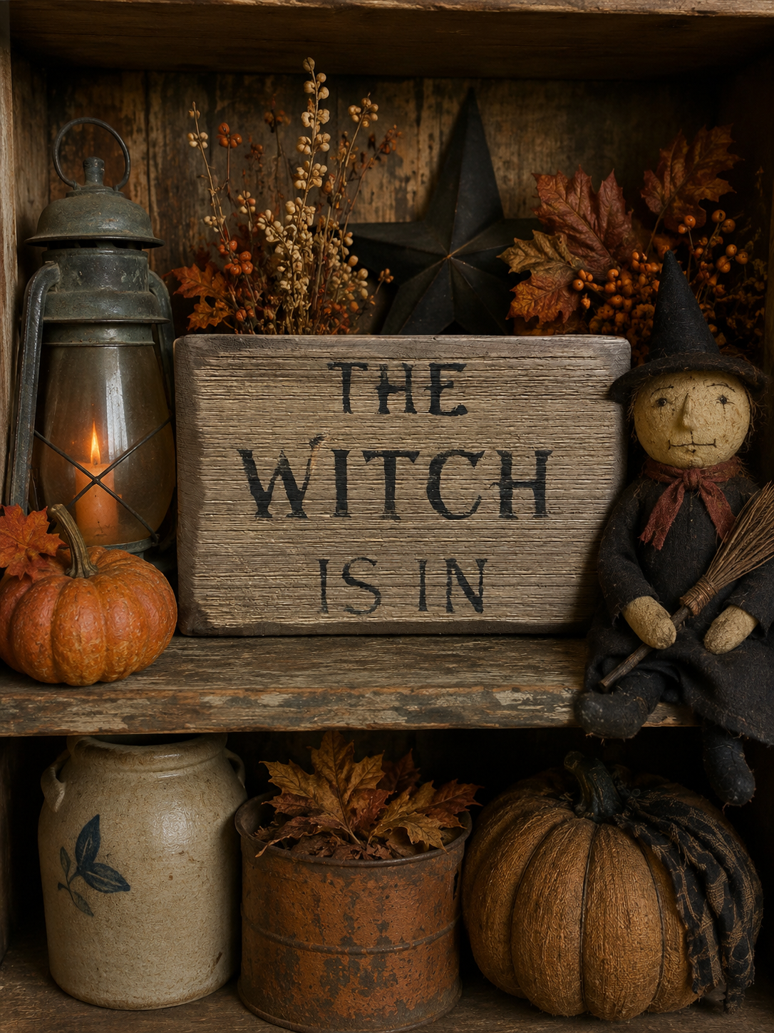 Primitive Halloween Witch Wood Sign 11x7