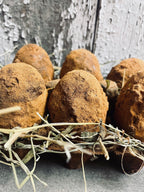 6 Primitive Blackened Wax Eggs In Egg Carton Gathering 6x4