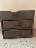 Primitive Wooden Two Drawer Cubby 10x9x8 Brown Over Mustard
