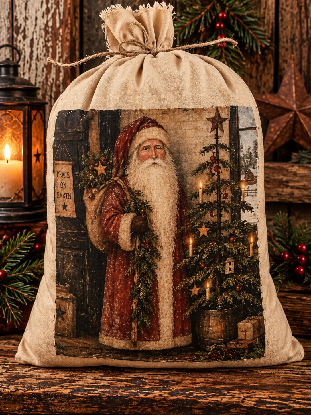 Large Primitive Winter Pantry Bag Shelf Sitter 12x10