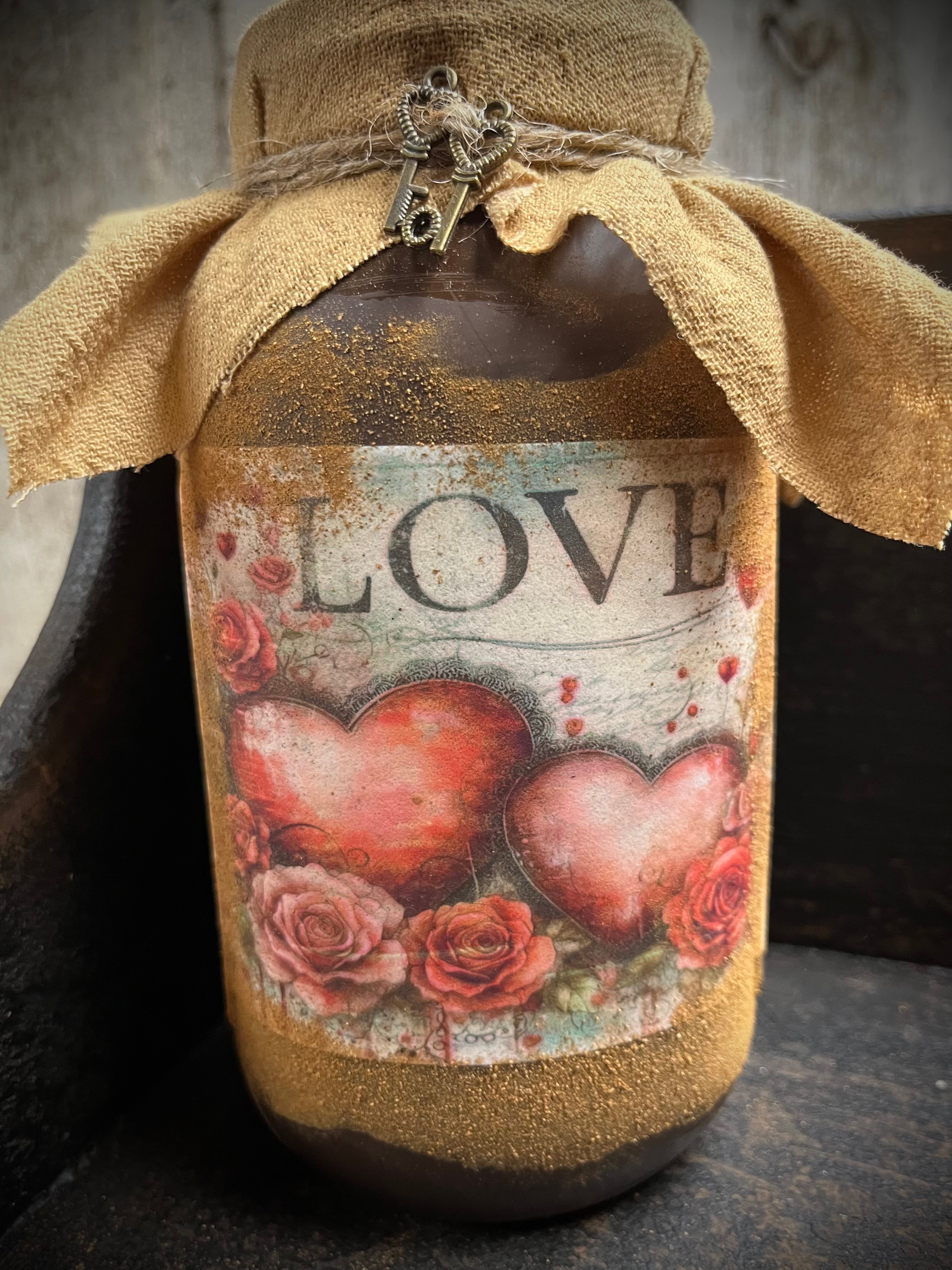 Primitive Valentines Jar With Picture And Keys 6x4