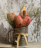 Primitive Valentines Hearts In Antique Sifter Gathering 12x6