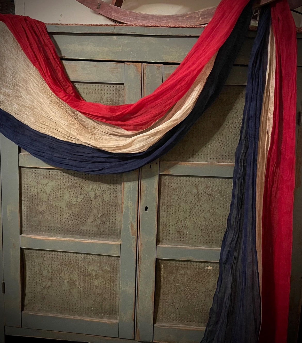 3 Yards of Grungy Stained Primitive Americana Red White Blue Cheesecloth for Decorating