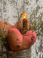Primitive Valentines Hearts In Antique Sifter Gathering 12x6