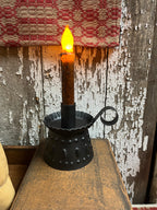 Primitive Jefferson Punch Tin Candle Holder 4x4 With Candle Black Tin