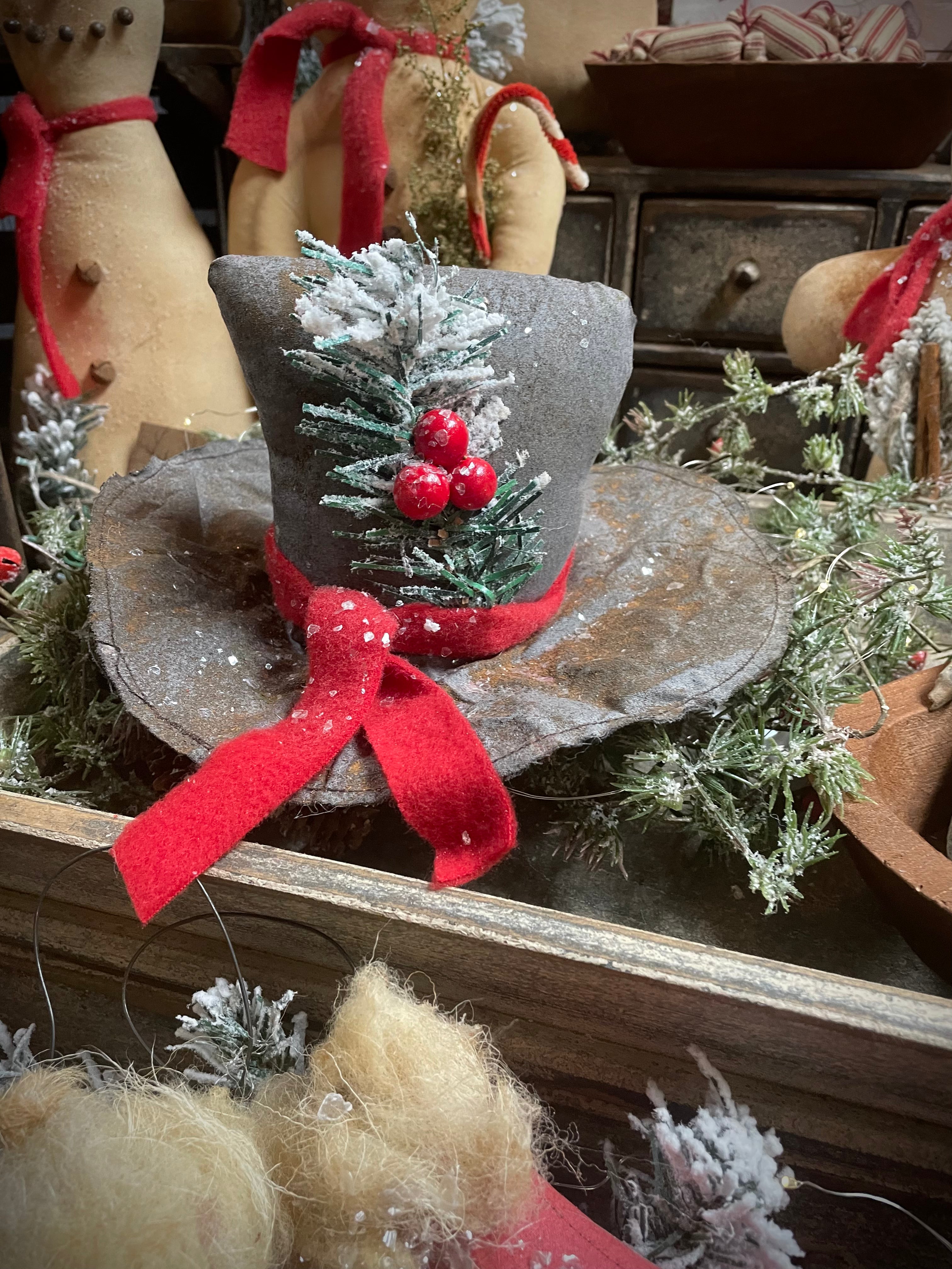 Primitive Christmas Grungy Snowman Hat 8x5