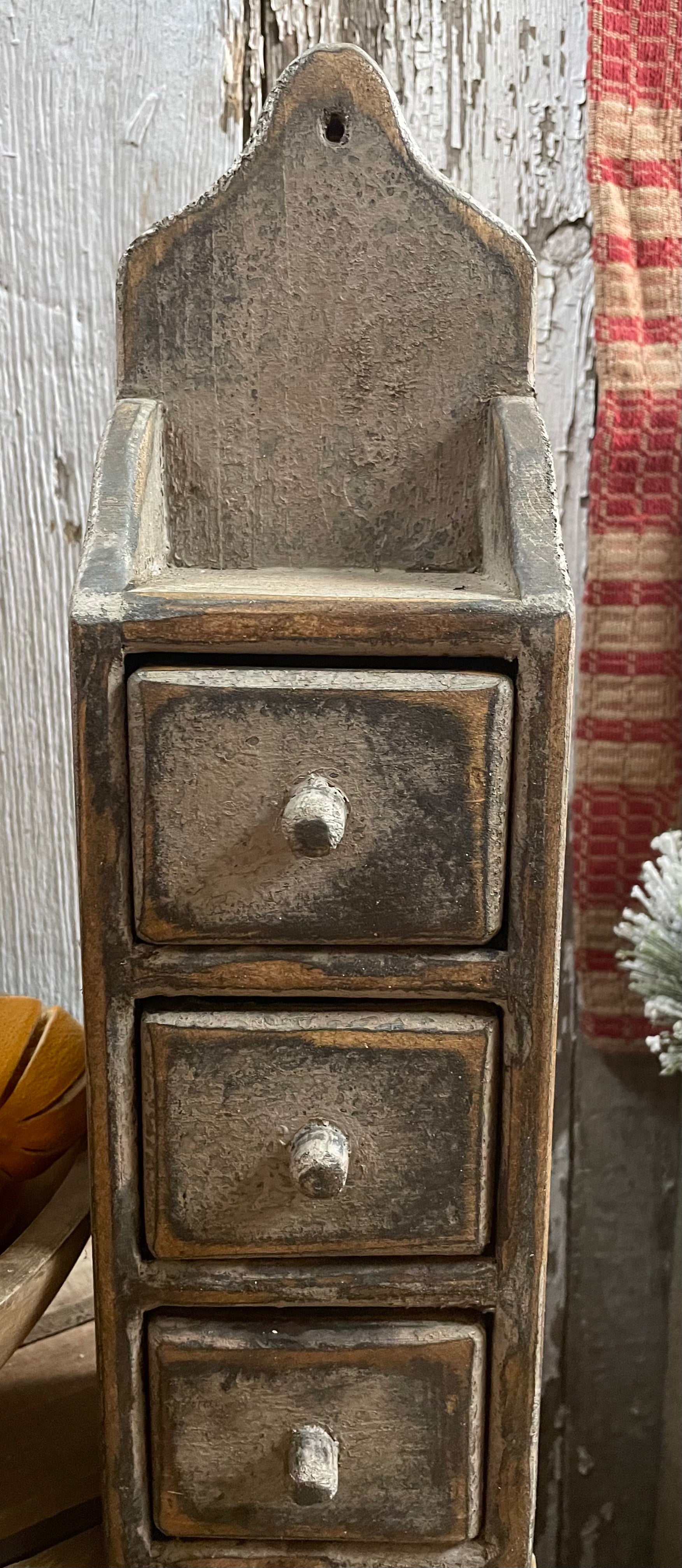 Primitive Wooden 3 Drawer Spice Box 15x4x3 Cobblestone