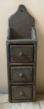 Primitive Wooden 3 Drawer Spice Box 15x4x3 Gray