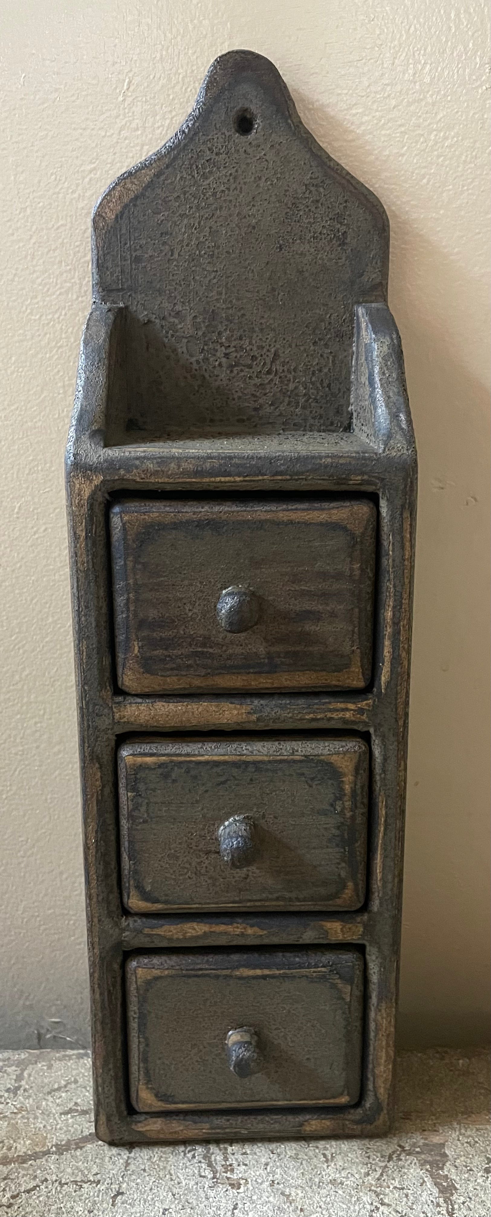 Primitive Wooden 3 Drawer Spice Box 15x4x3 Gray