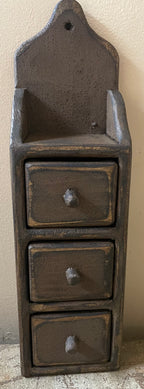 Primitive Wooden 3 Drawer Spice Box 15x4x3 Brown Over Mustard