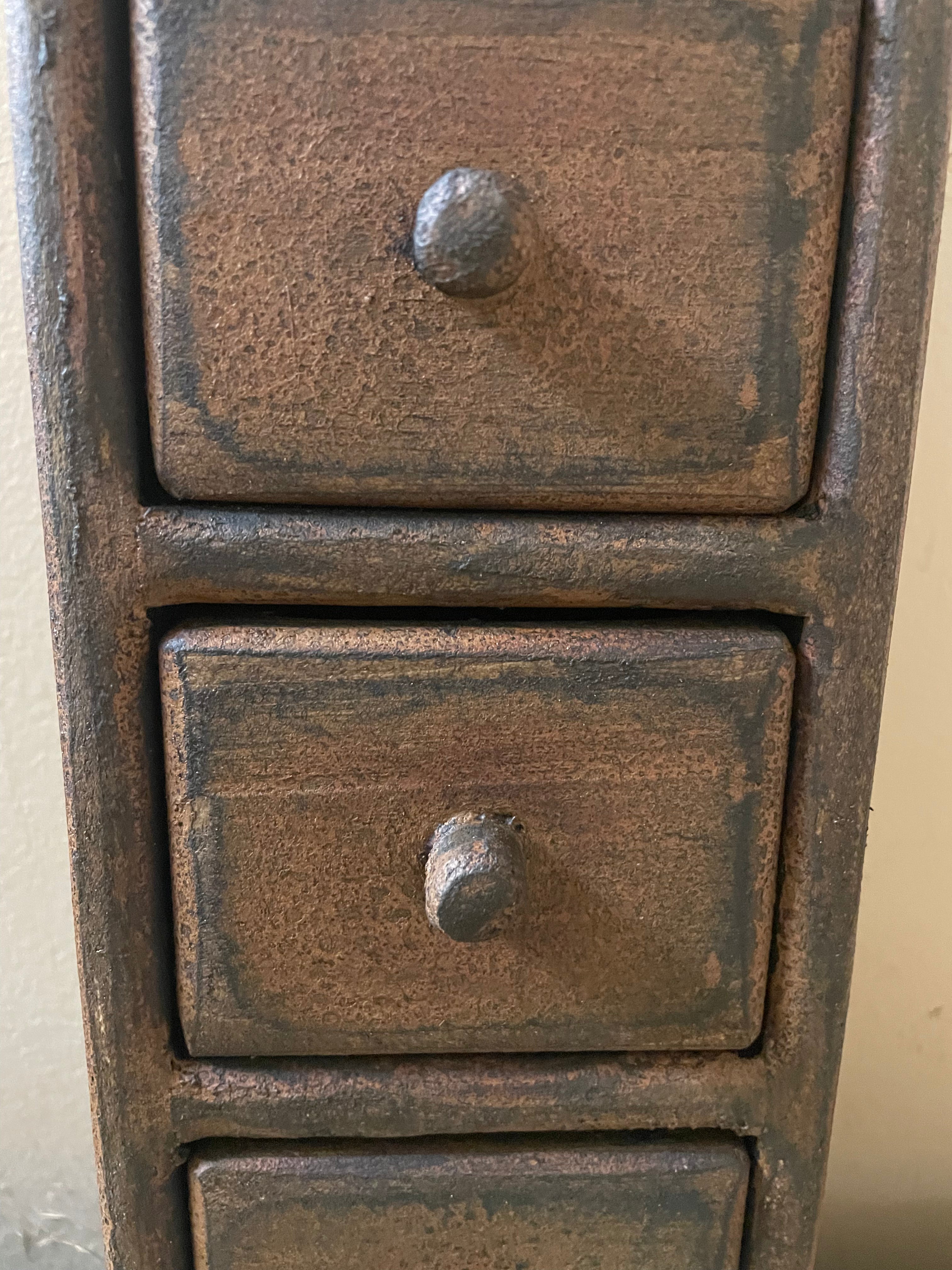 Primitive Wooden 3 Drawer Spice Box 15x4x3 Mustard Over Black