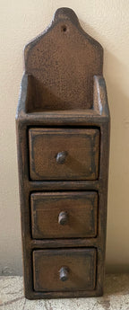 Primitive Wooden 3 Drawer Spice Box 15x4x3 Mustard Over Black