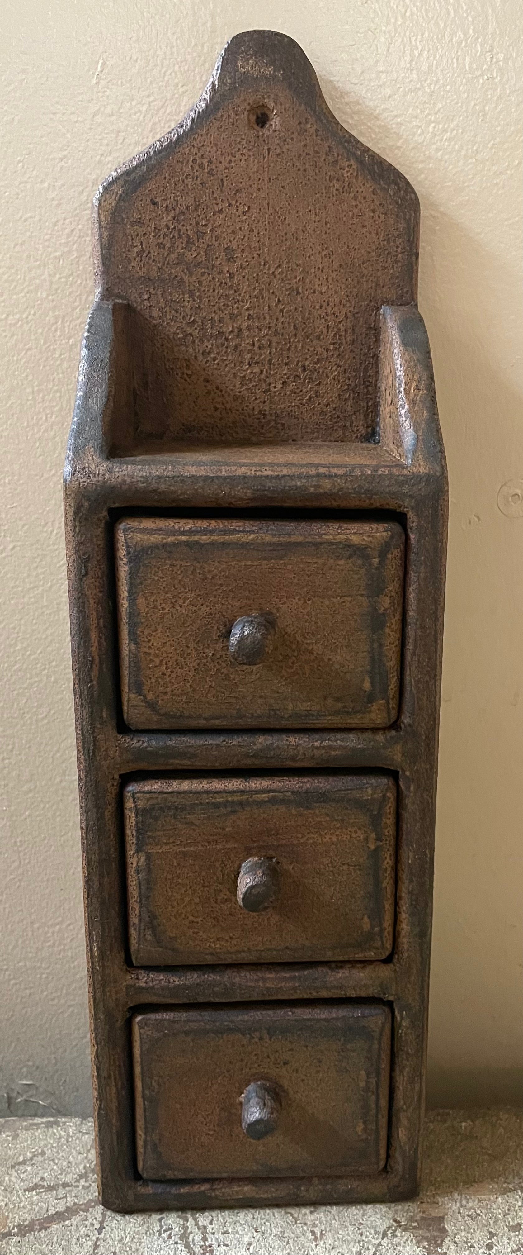 Primitive Wooden 3 Drawer Spice Box 15x4x3 Mustard Over Black