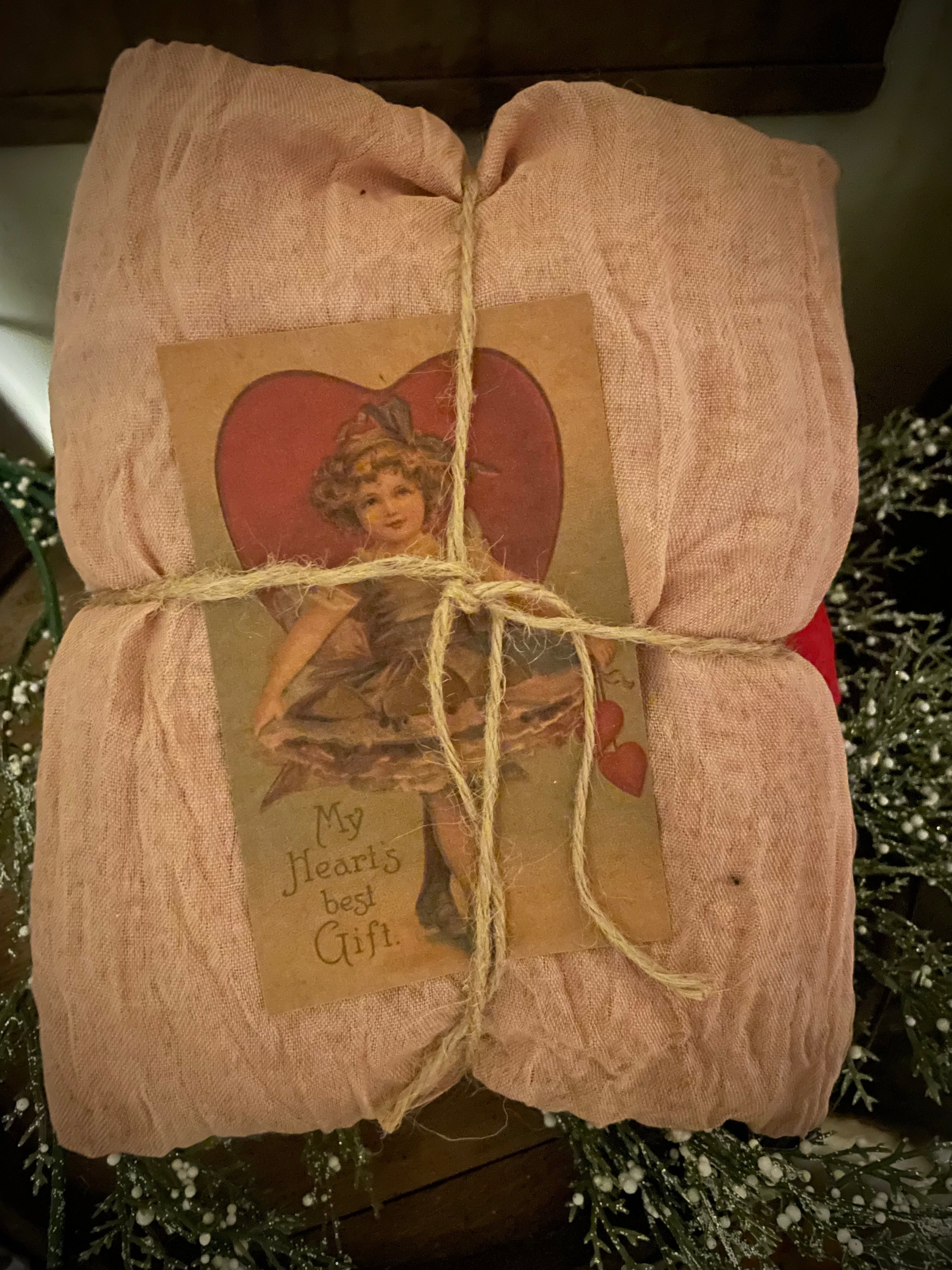 3 Yards of Grungy Stained Primitive Valentines Heavy Cheesecloth For Decorating Pink