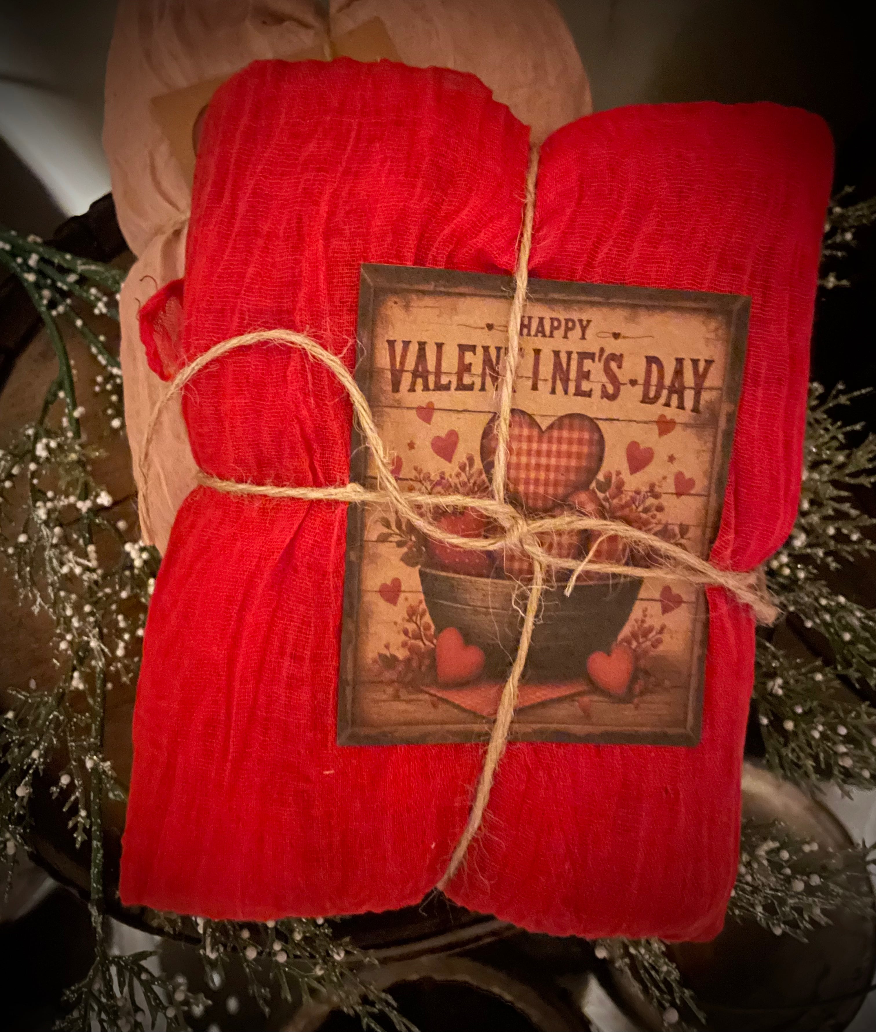 3 Yards of Grungy Stained Primitive Valentines Heavy Cheesecloth For Decorating Red