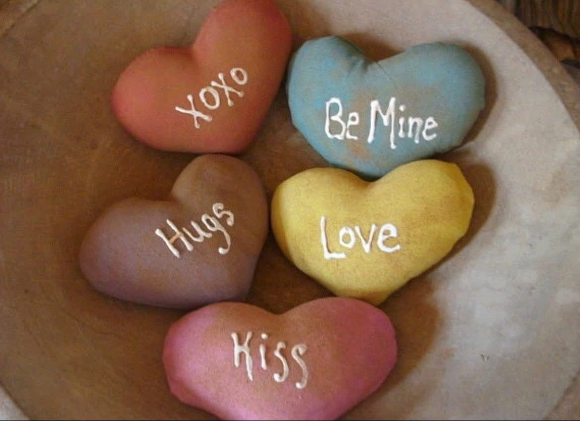5 Primitive Valentines Conversation Heart Bowl Fillers Red White And Pink 3x5
