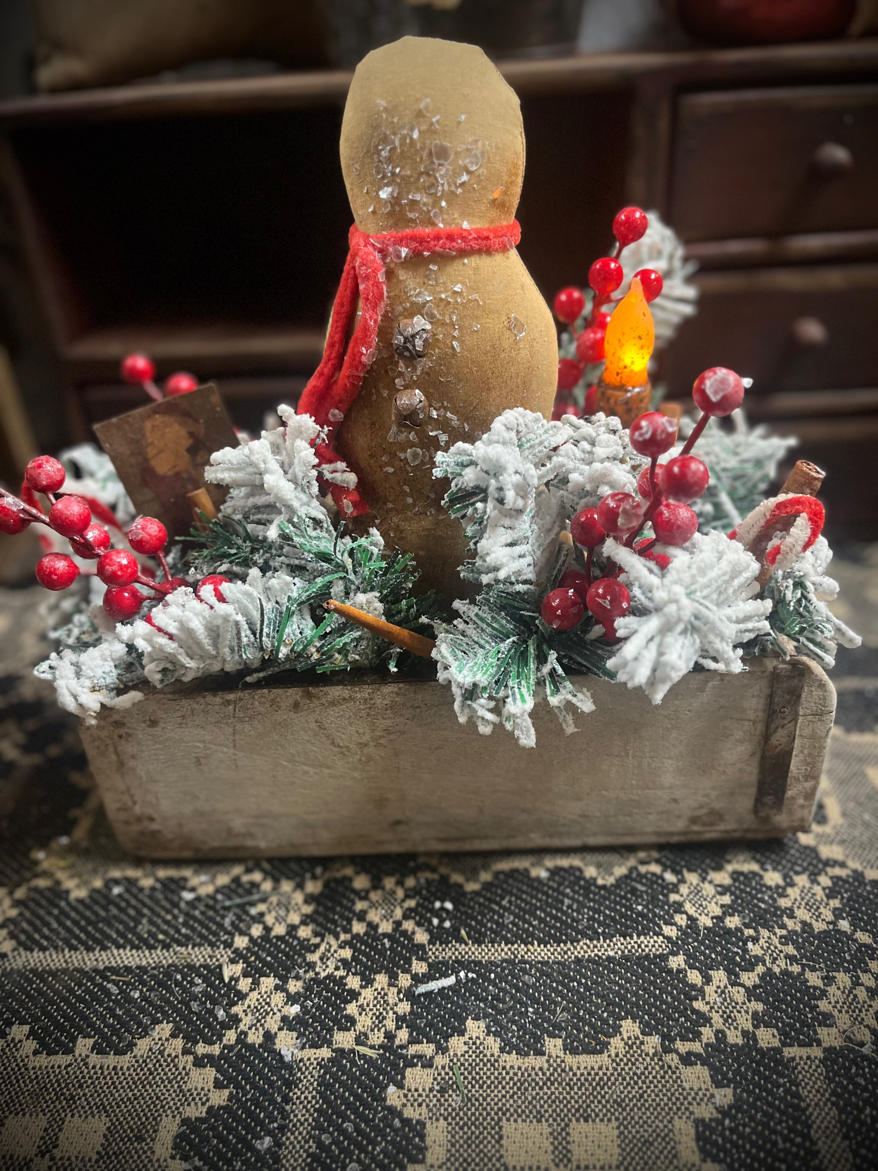 Primitive Christmas Snowman Brick Mold Gathering With A Tapered Light 12x12x6 Set B