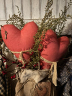 Primitive Valentines Two Hearts In Feedsac Bag 15x7