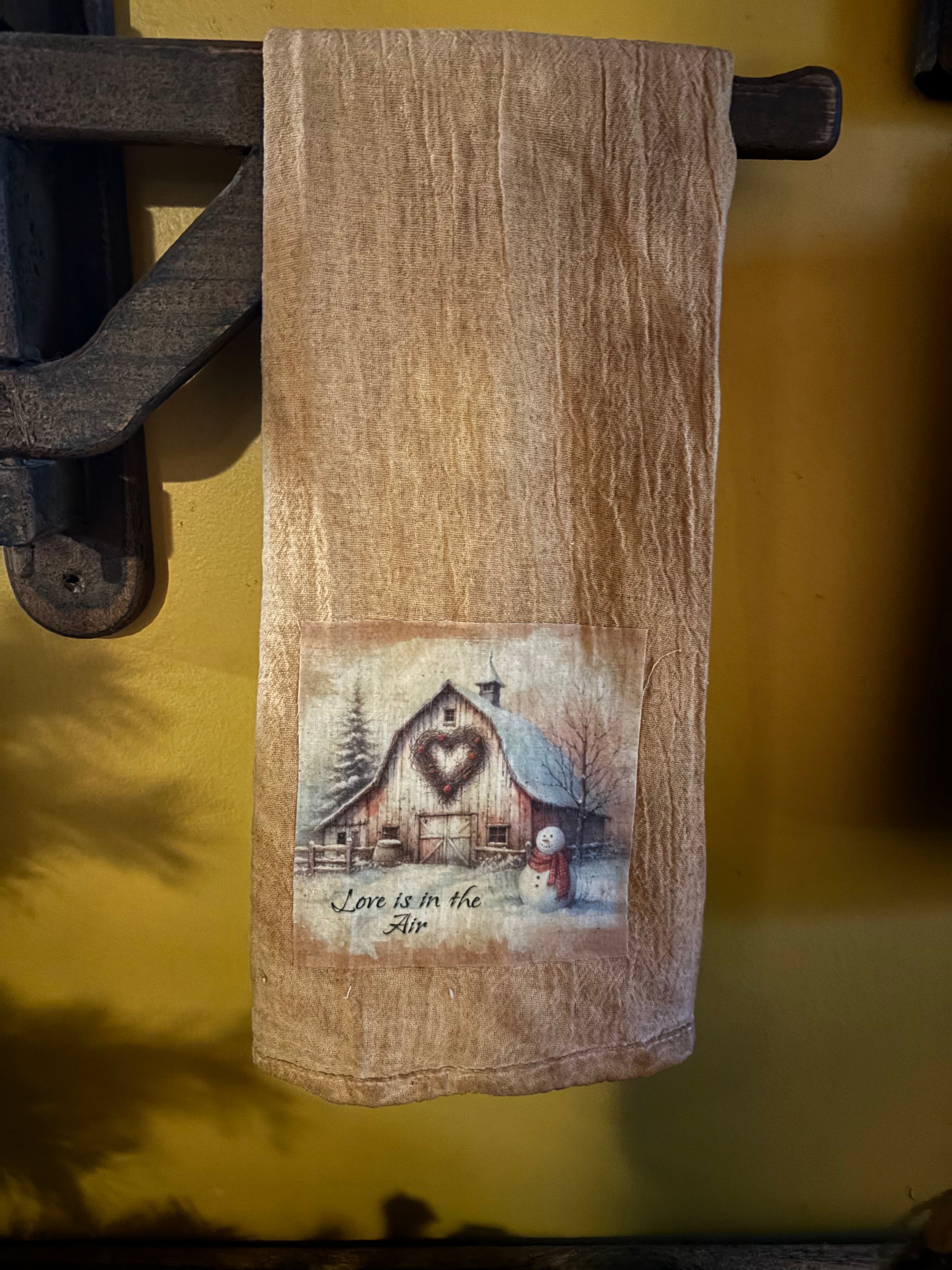 Primitive Valentines Flour Sac Towel With Picture 28x29