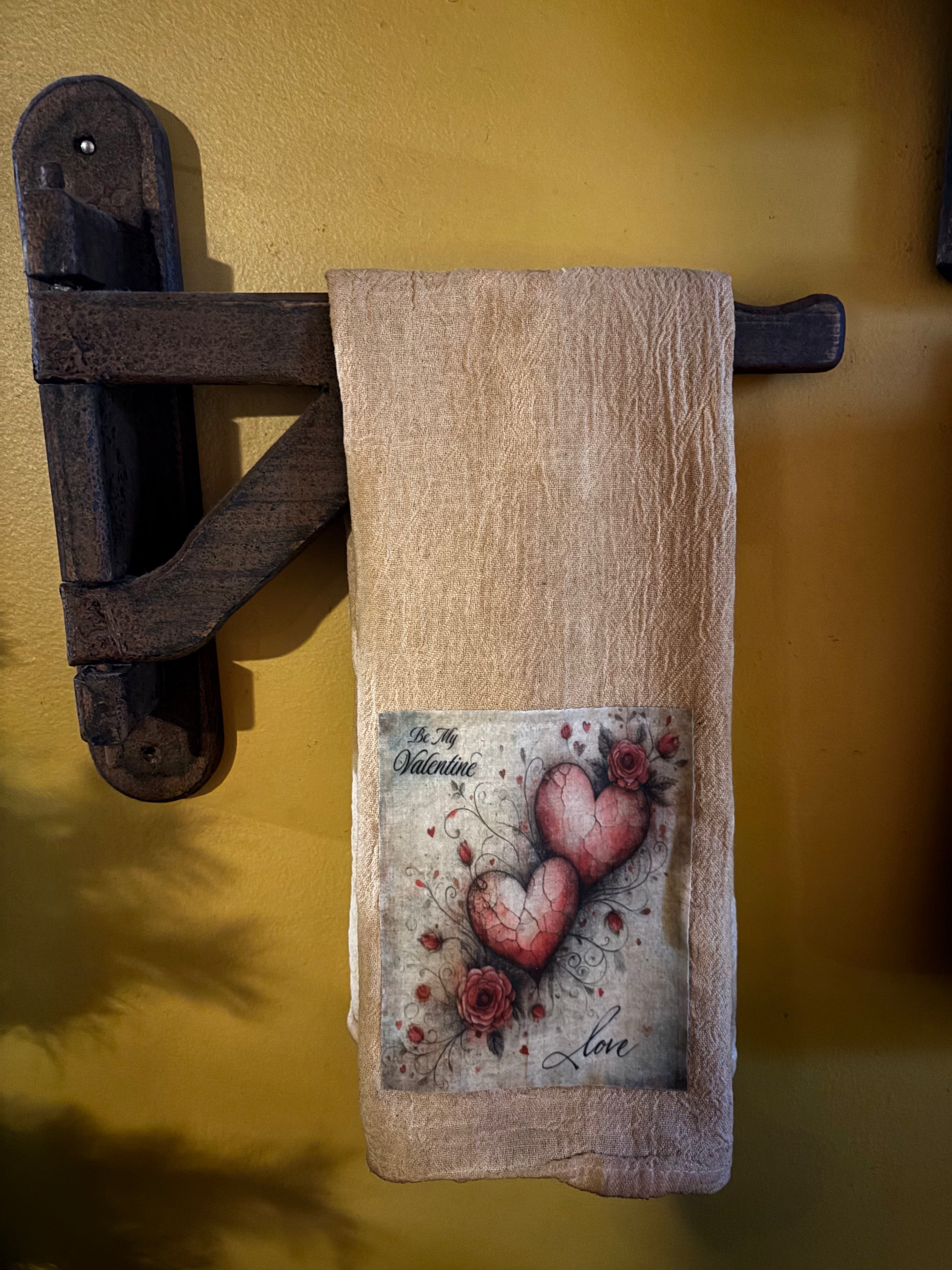 Primitive Valentines Flour Sac Towel With Picture 28x29