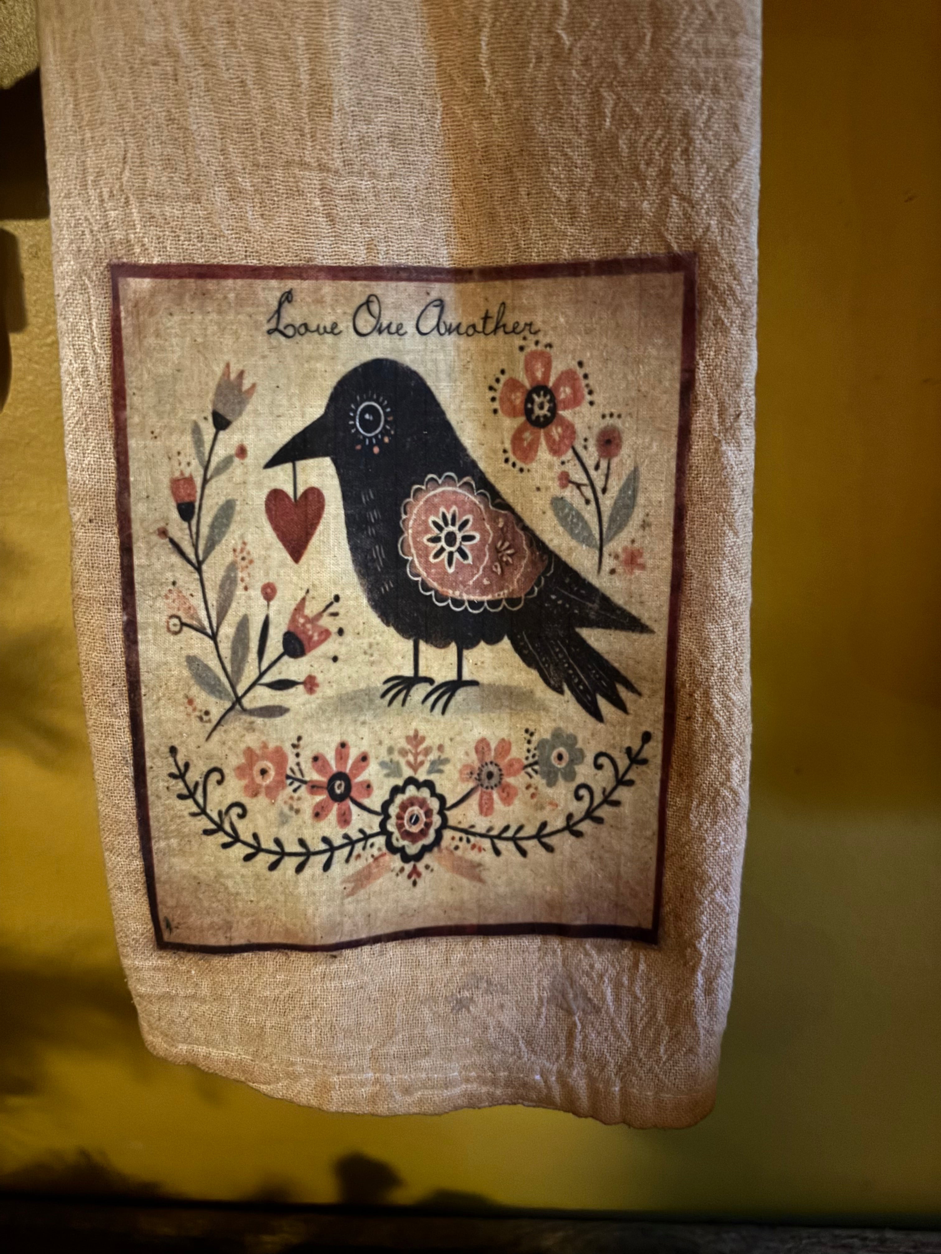 Primitive Valentines Flour Sac Towel With Picture 28x29