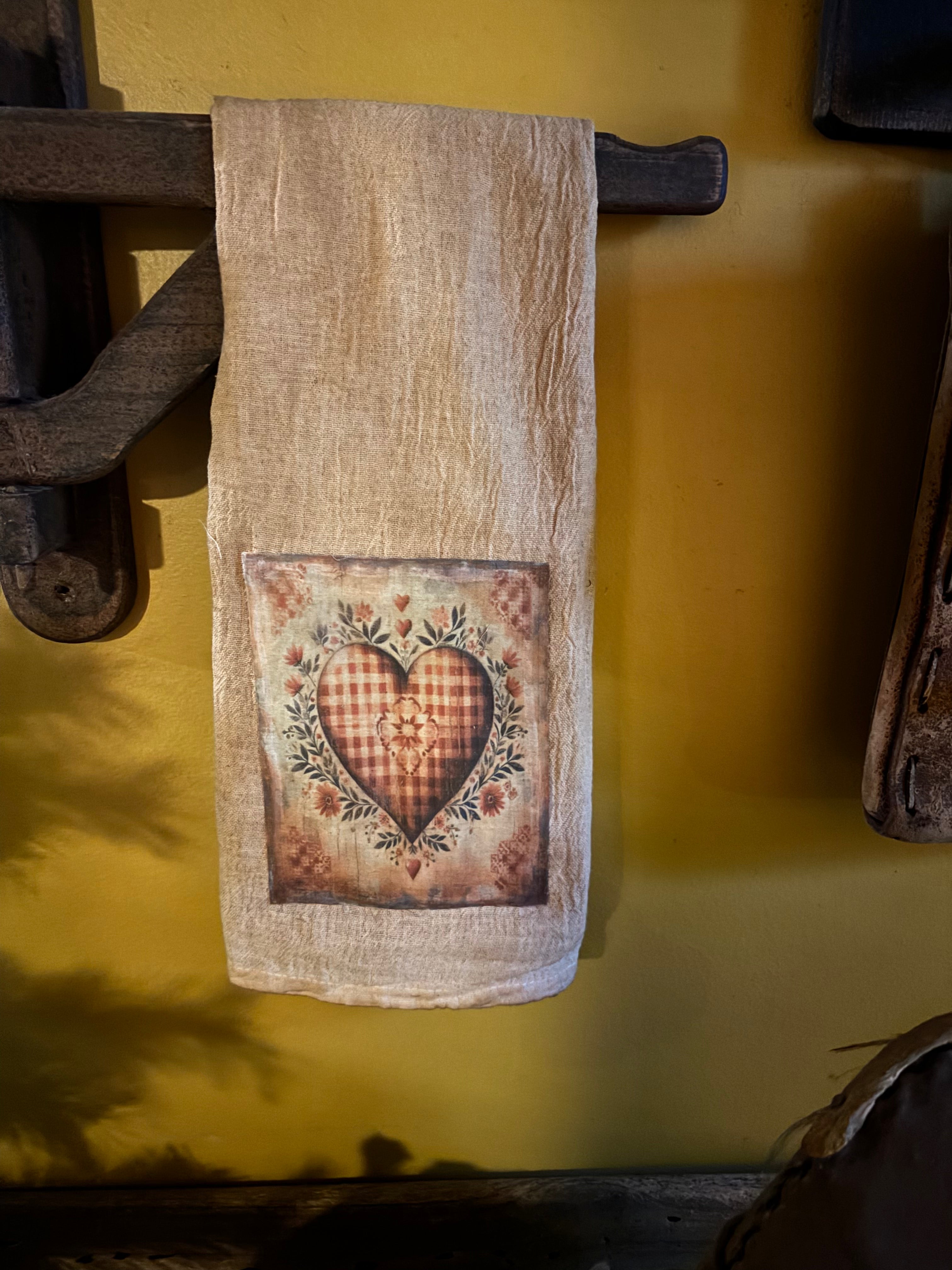 Primitive Valentines Flour Sac Towel With Picture 28x29