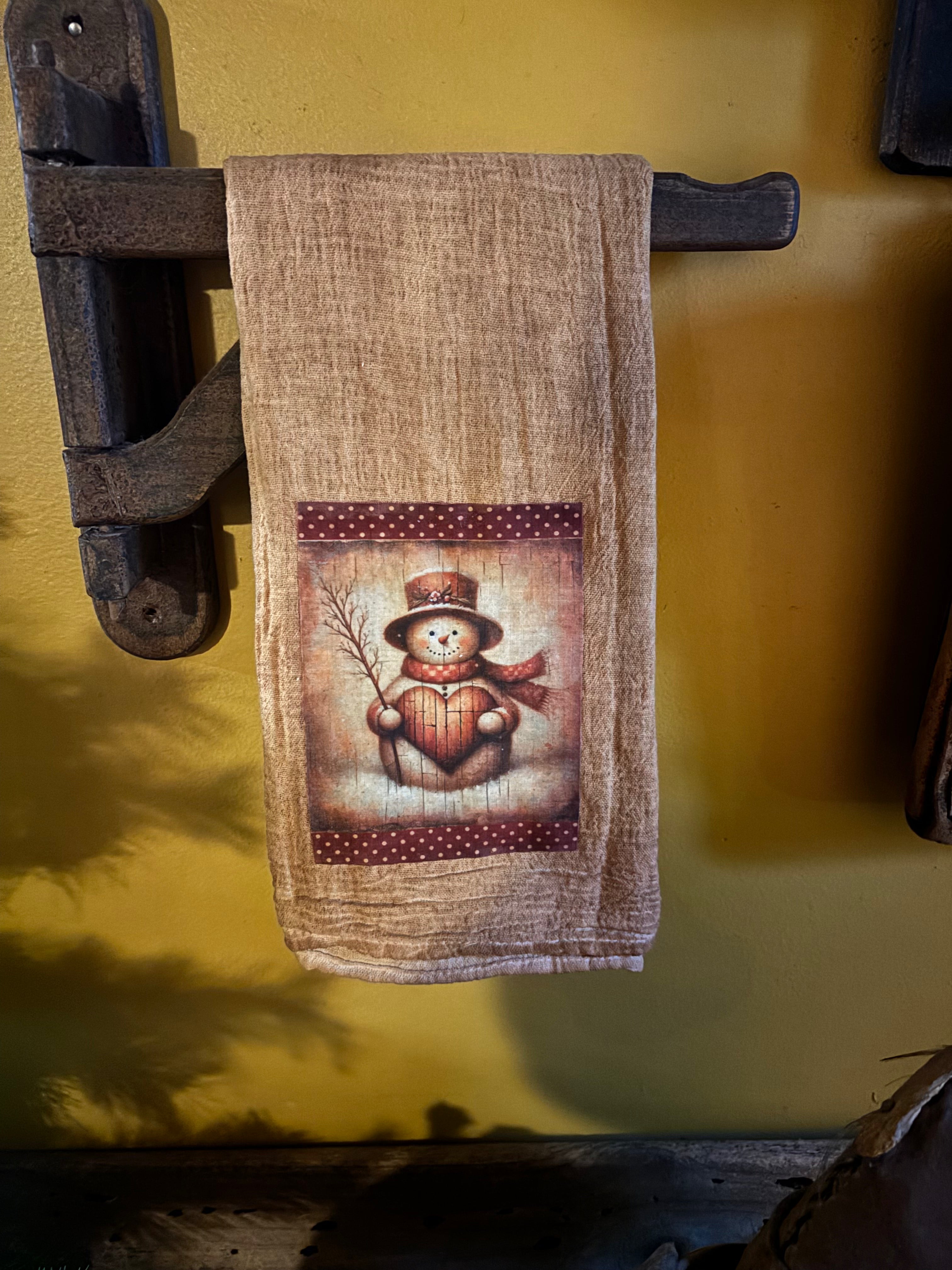 Primitive Valentines Flour Sac Towel With Picture 28x29