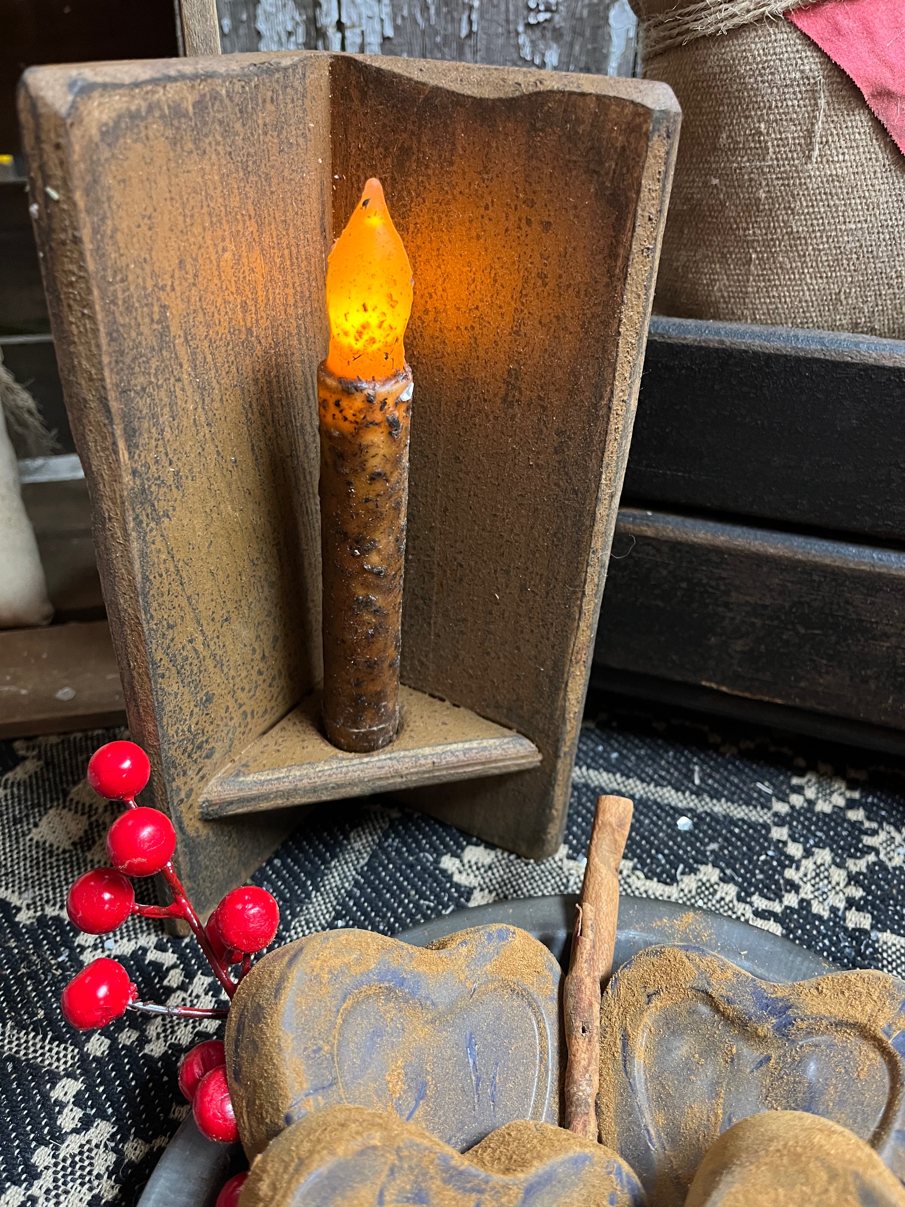 Primitive Corner Sconce With Candle 9x3x4 Mustard Over Black