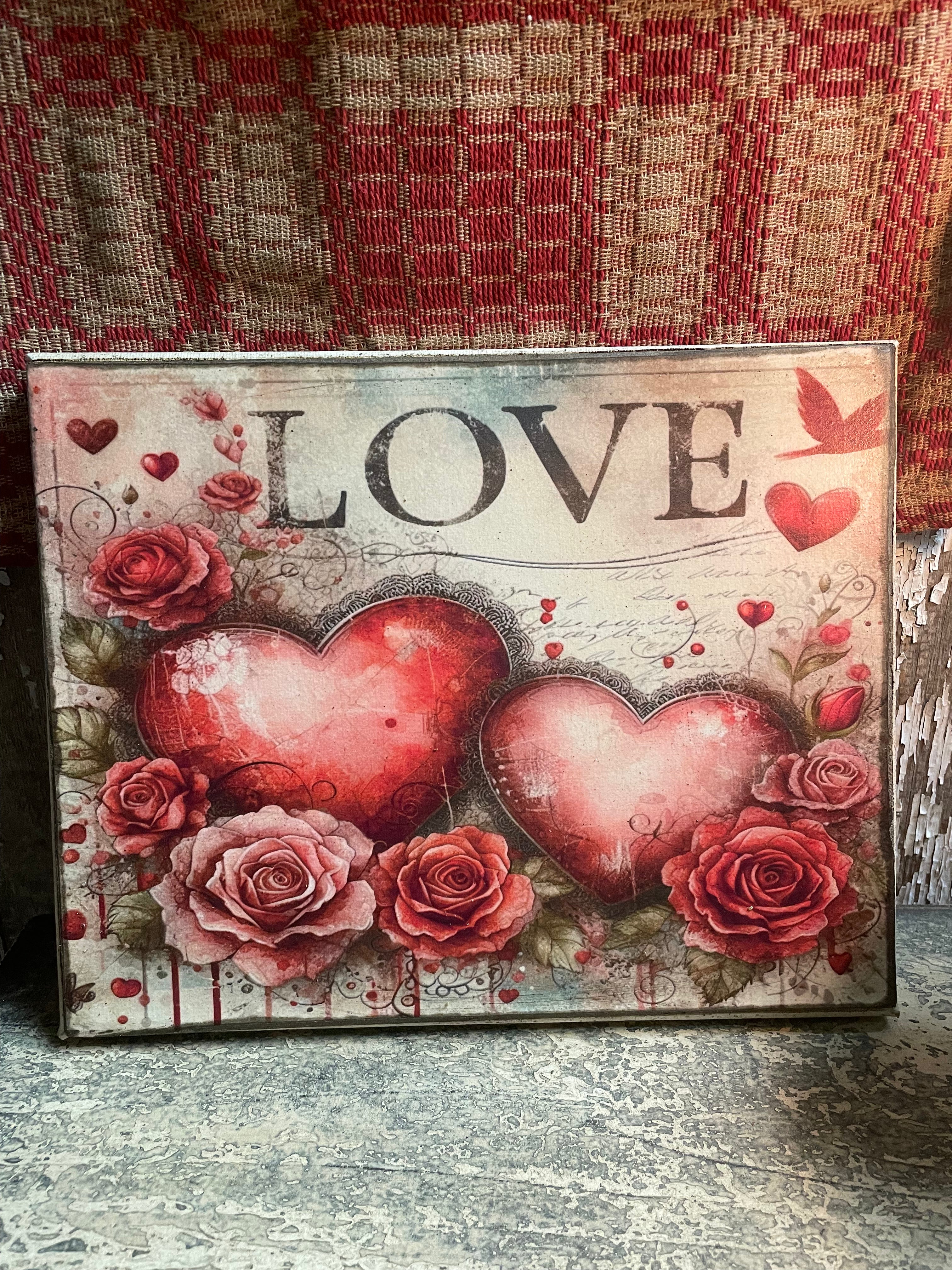Primitive Valentines Grungy Decorative Canvas Print 8x10