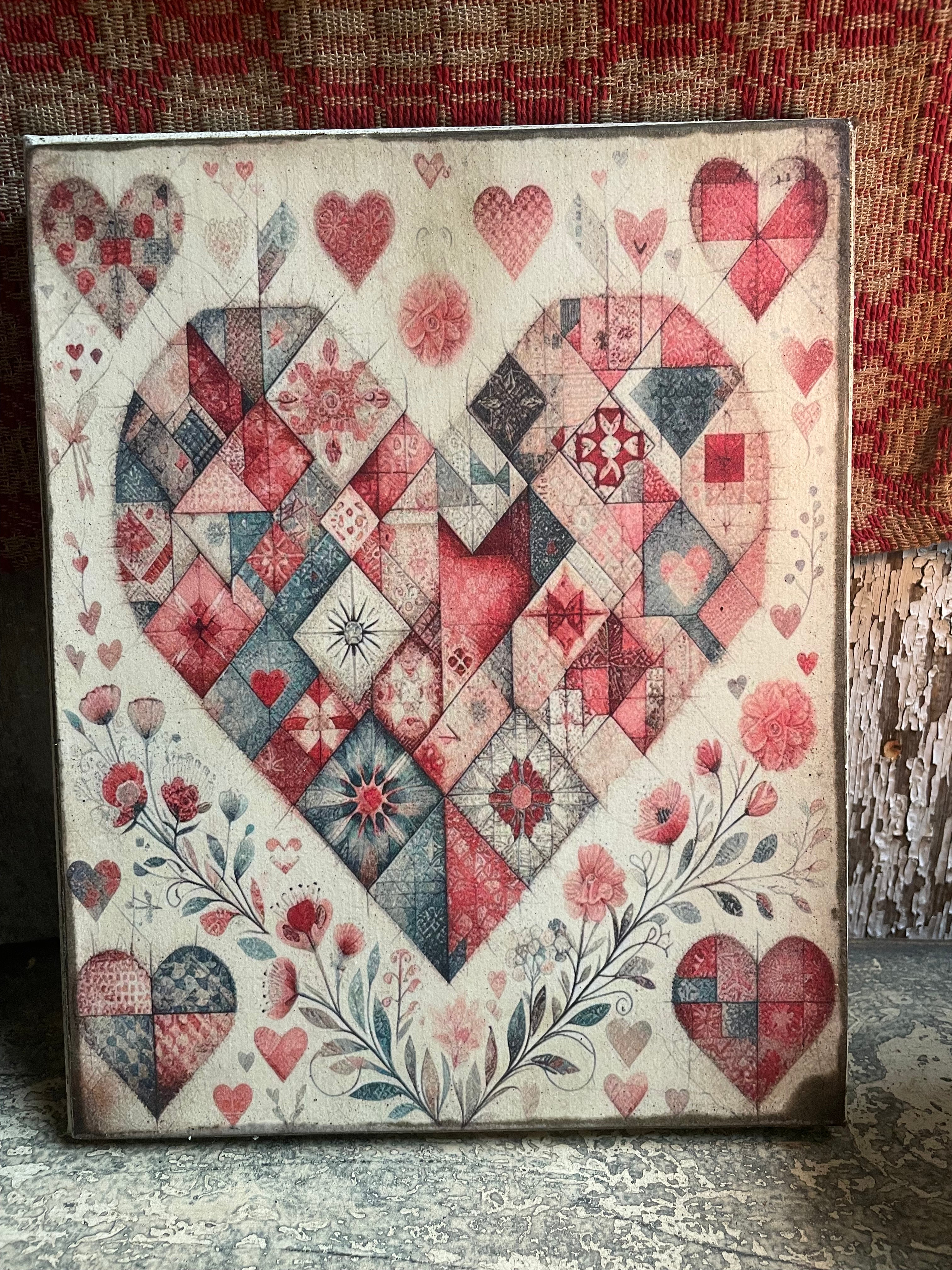 Primitive Valentines Grungy Decorative Canvas Print 8x10