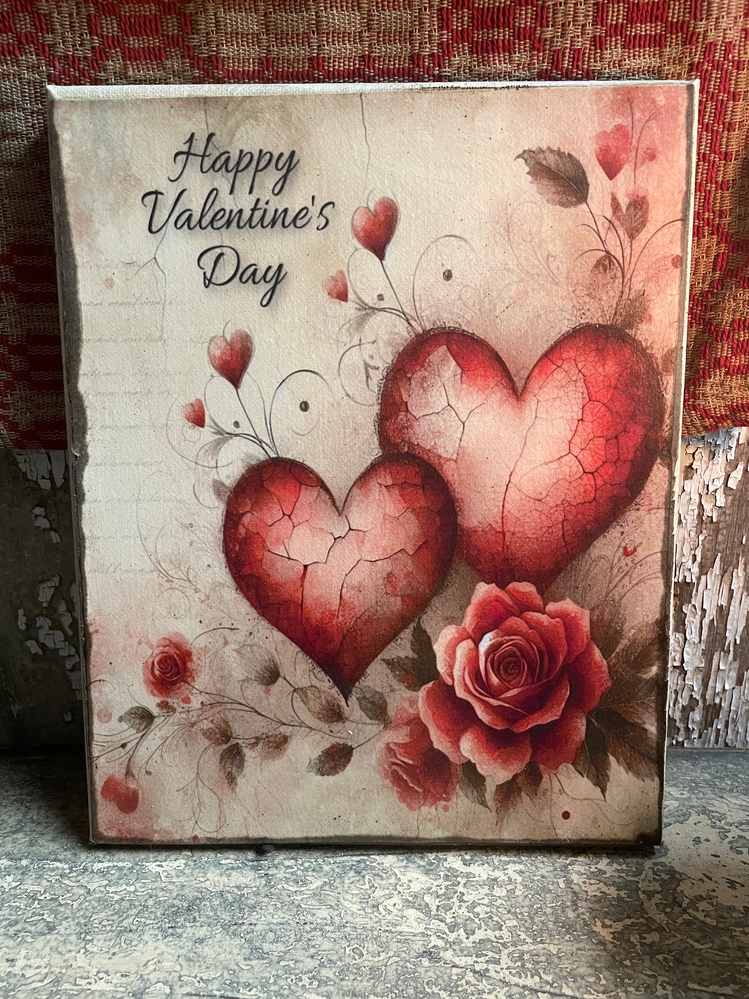 Primitive Valentines Grungy Decorative Canvas Print 8x10