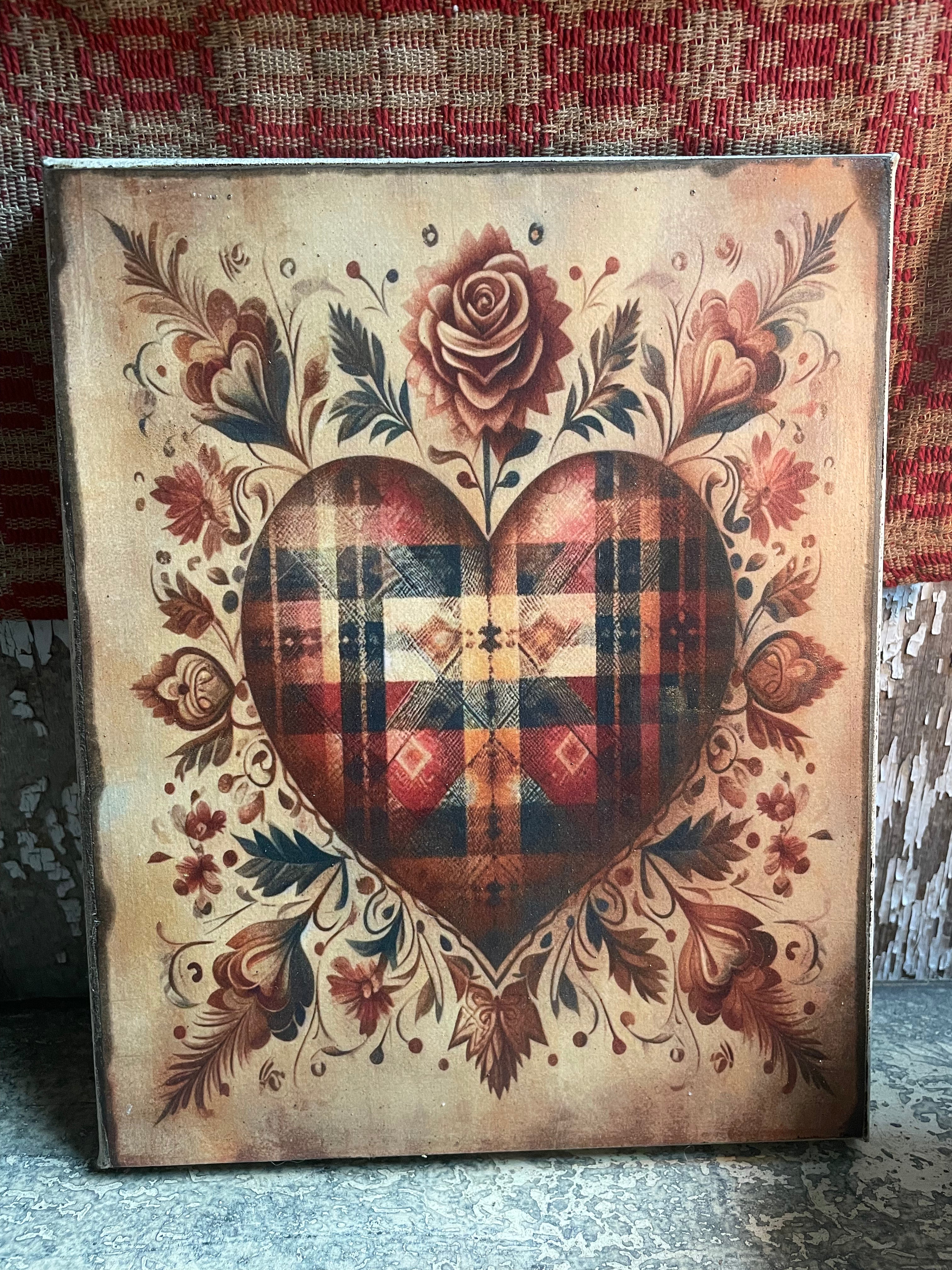 Primitive Valentines Grungy Decorative Canvas Print 8x10