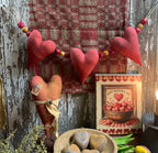 Primitive Valentines Hearts Garland 25 Inches