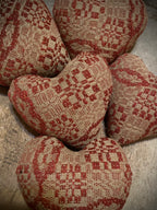 5 Primitive Handmade Valentines Coverlet Hearts Red 3x3