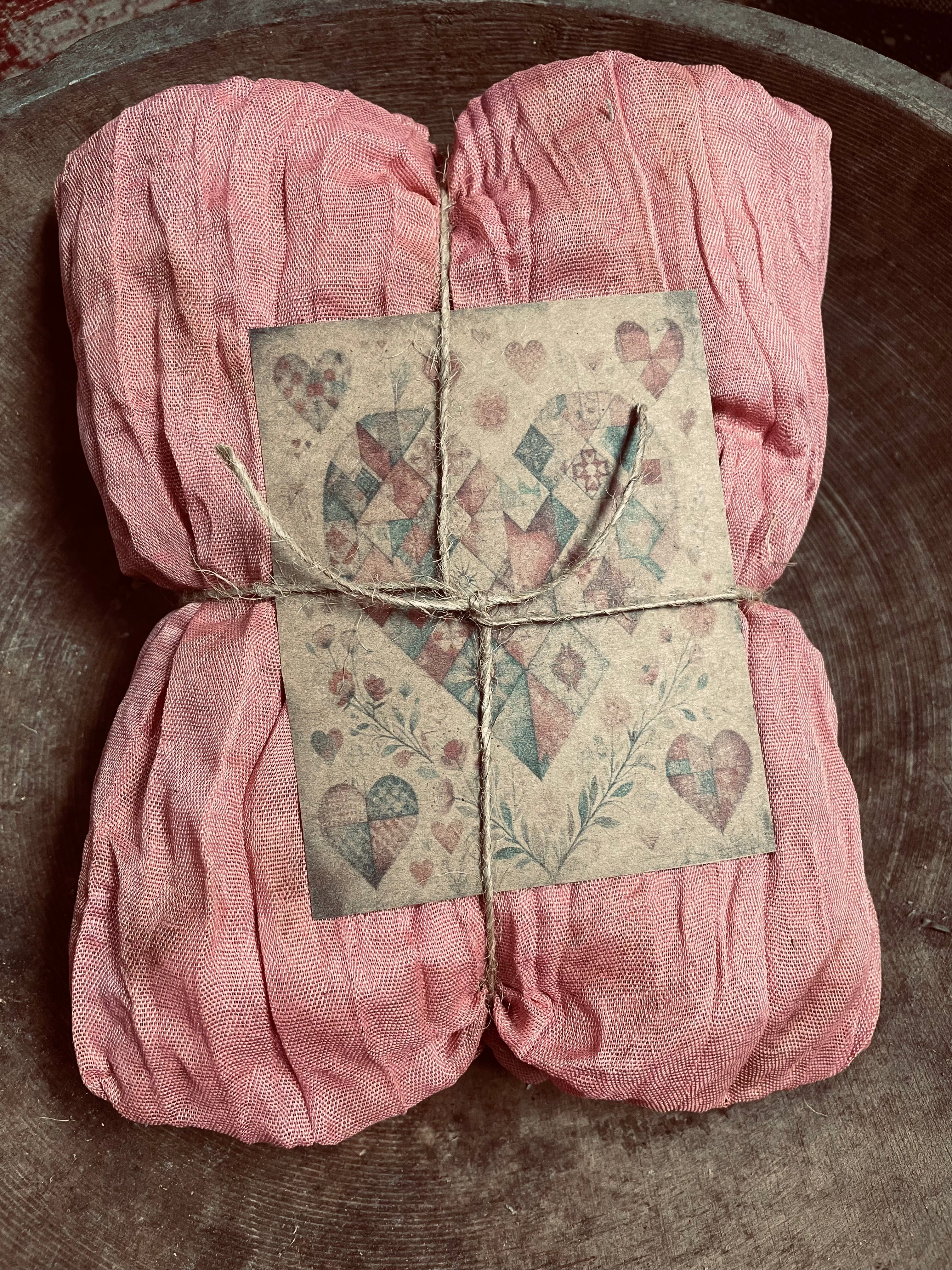 3 Yards of Grungy Stained Primitive Valentines Heavy Cheesecloth For Decorating Pink