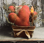 Primitive Valentines Hearts In Antique Berry Basket Gathering 9x5