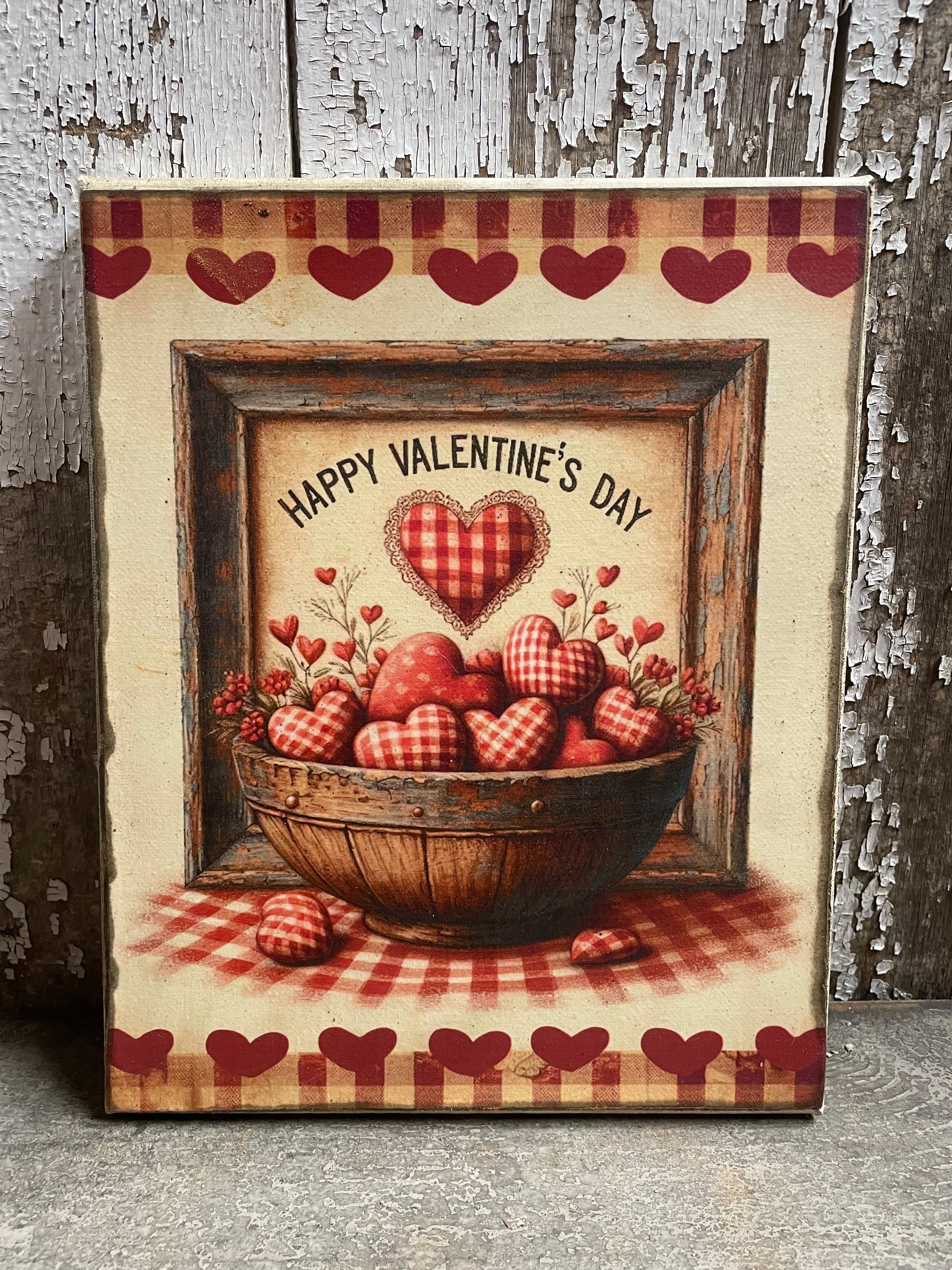 Primitive Valentines Grungy Decorative Canvas Print 8x10