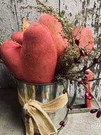 Primitive Valentines Hearts In Antique Sifter Gathering 12x7