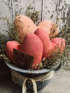 Primitive Valentines Hearts In Antique Enamelware Pot 9x8
