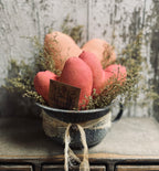 Primitive Valentines Hearts In Antique Enamelware Pot 9x8