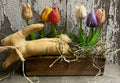 Primitive Tulips And Bunny In Cheese Box 11x9