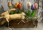 Primitive Tulips And Bunny In Cheese Box 11x9