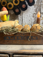 Primitive Tulips Bunny Wax Eggs And Tapered Candle In Cheese Box 11x9