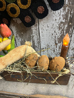 Primitive Tulips Bunny Wax Eggs And Tapered Candle In Cheese Box 11x9