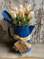 10 Primitive Tulips In Antique Tea Pot Gathering 12x7