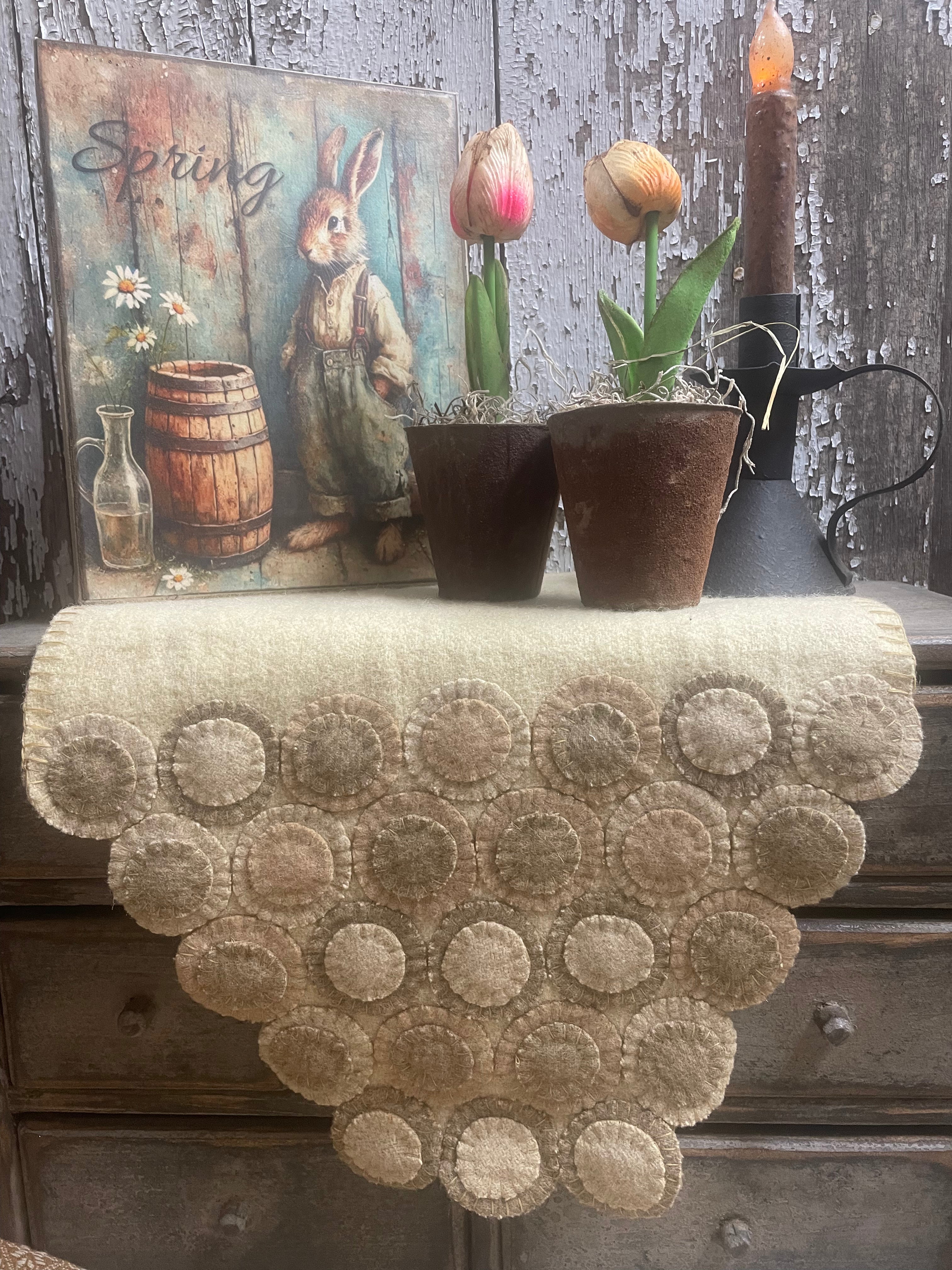 Primitive Penny Rug Table Runner 40x13