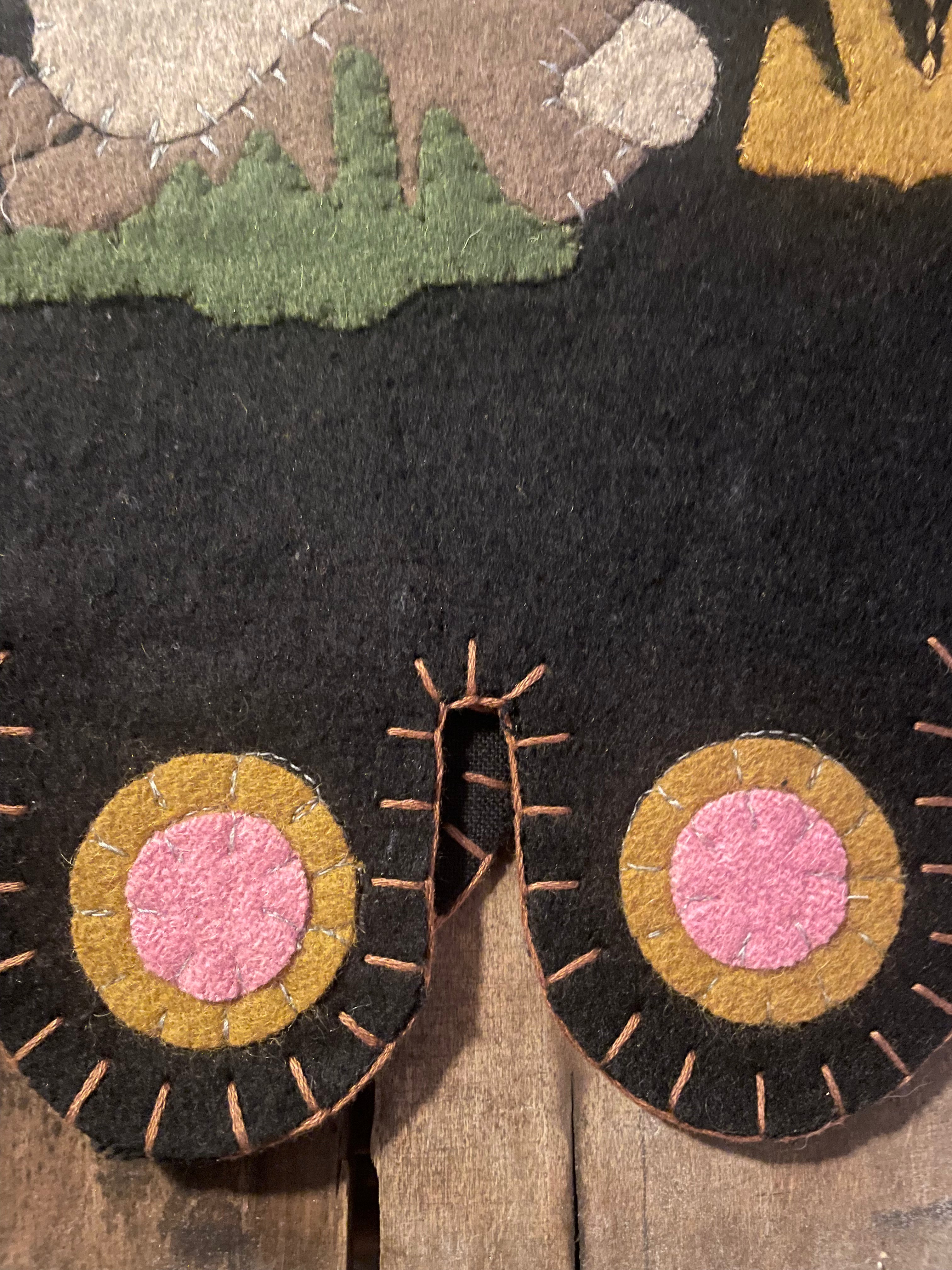 Primitive Penny Rug Table Runner With Bunny 35x14