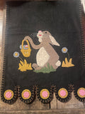 Primitive Penny Rug Table Runner With Bunny 35x14