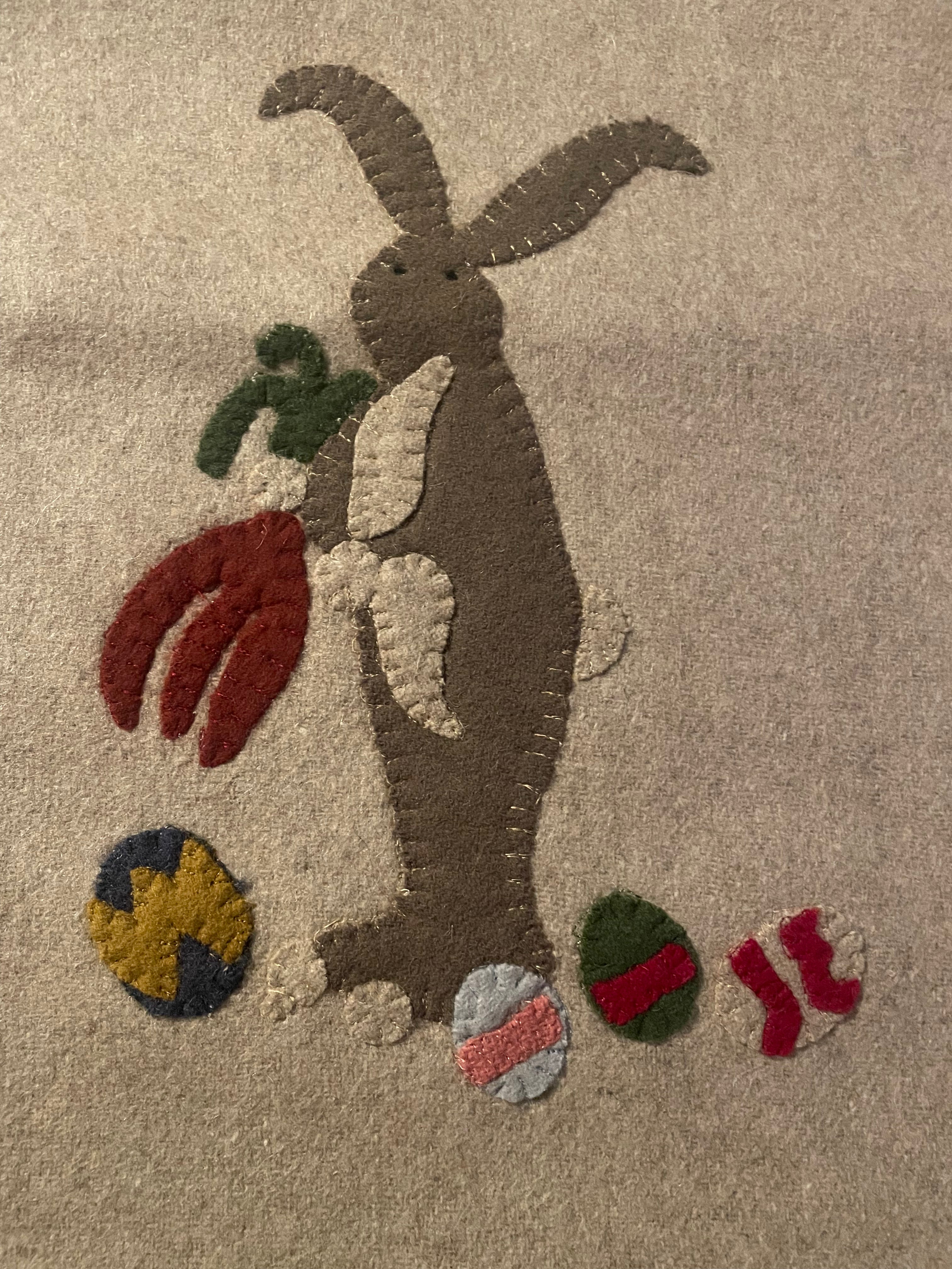 Primitive Penny Rug Table Runner With Bunny 35x14